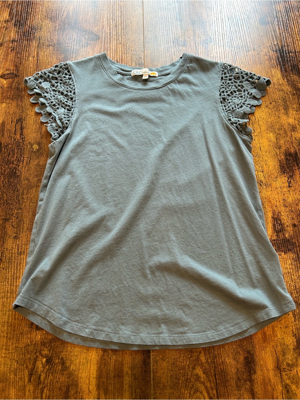 C&C California Crochet Sleeve Tank Top in Slate Blue